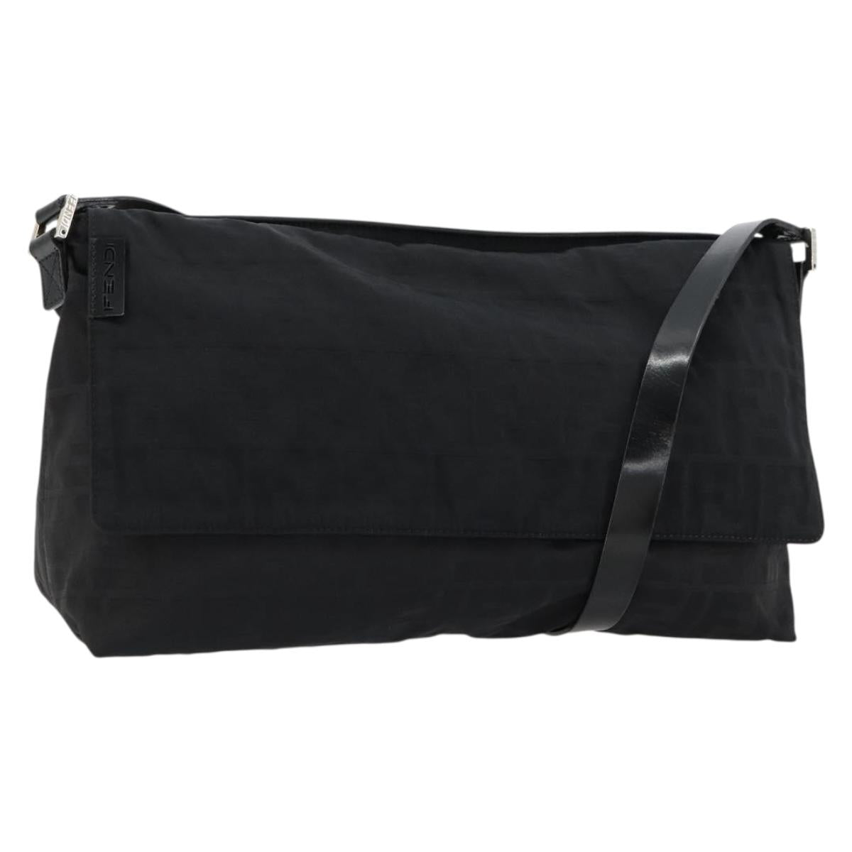 FENDI Zucca Canvas Shoulder Bag Black Silver Auth 177493A