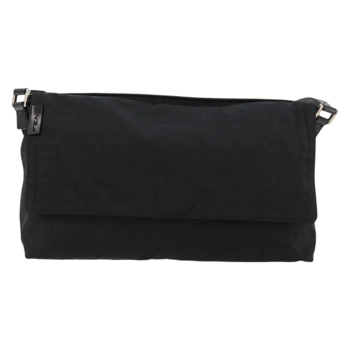 FENDI Zucca Canvas Shoulder Bag Black Silver Auth 177493A