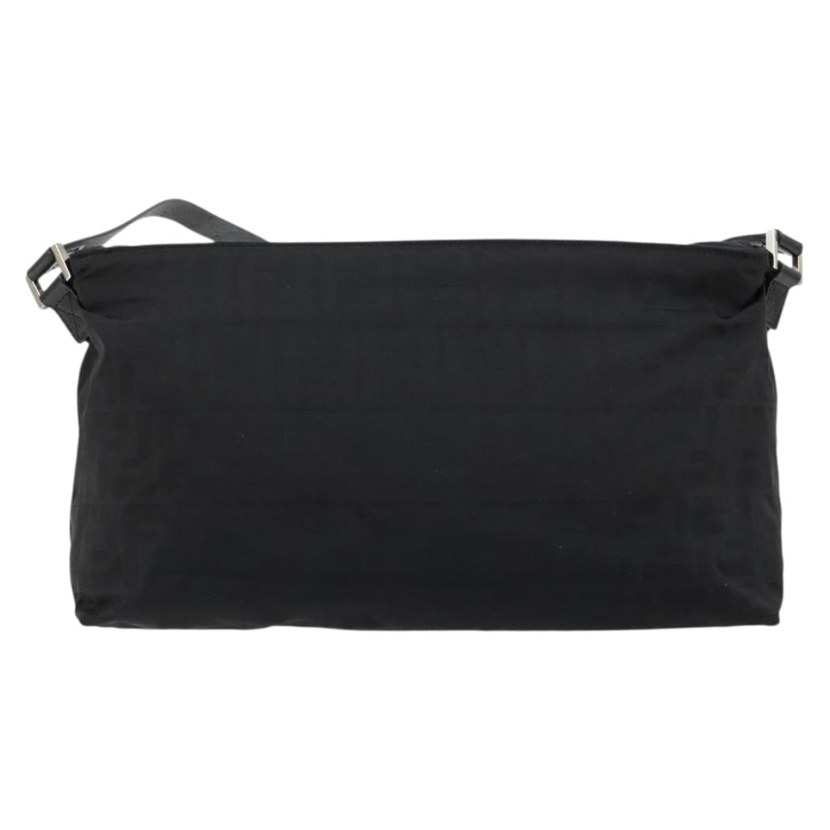 FENDI Zucca Canvas Shoulder Bag Black Silver Auth 177493A