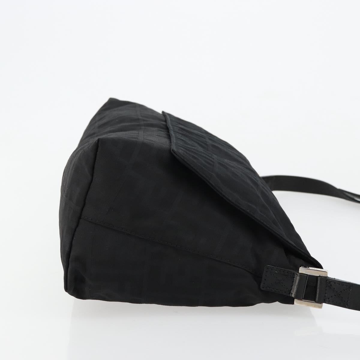 FENDI Zucca Canvas Shoulder Bag Black Silver Auth 177493A