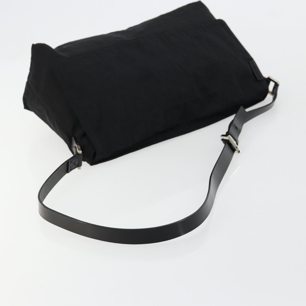 FENDI Zucca Canvas Shoulder Bag Black Silver Auth 177493A