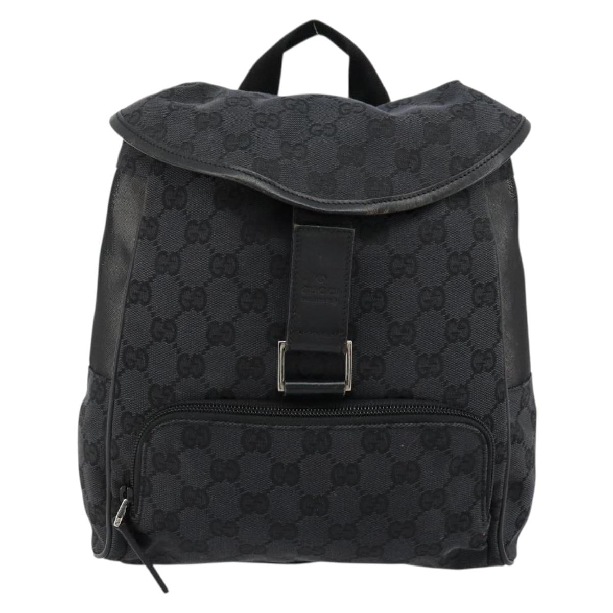 GUCCI GG Canvas Backpack Black Silver 019 0352 Auth 177495A