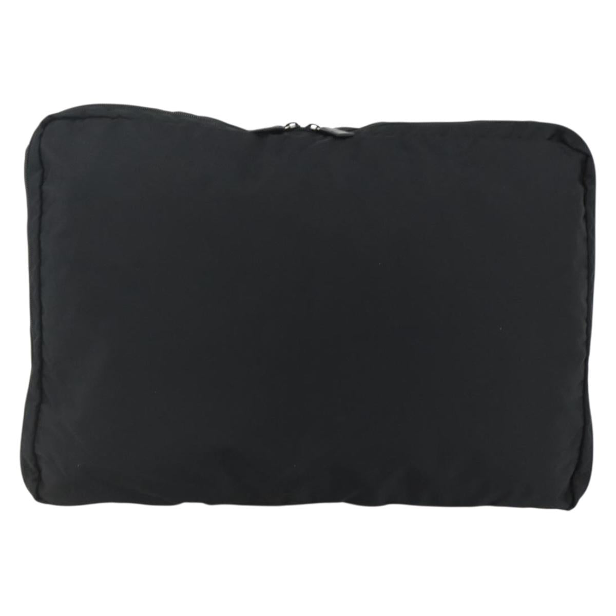 PRADA Pouch Nylon Silver Black Auth 177496A