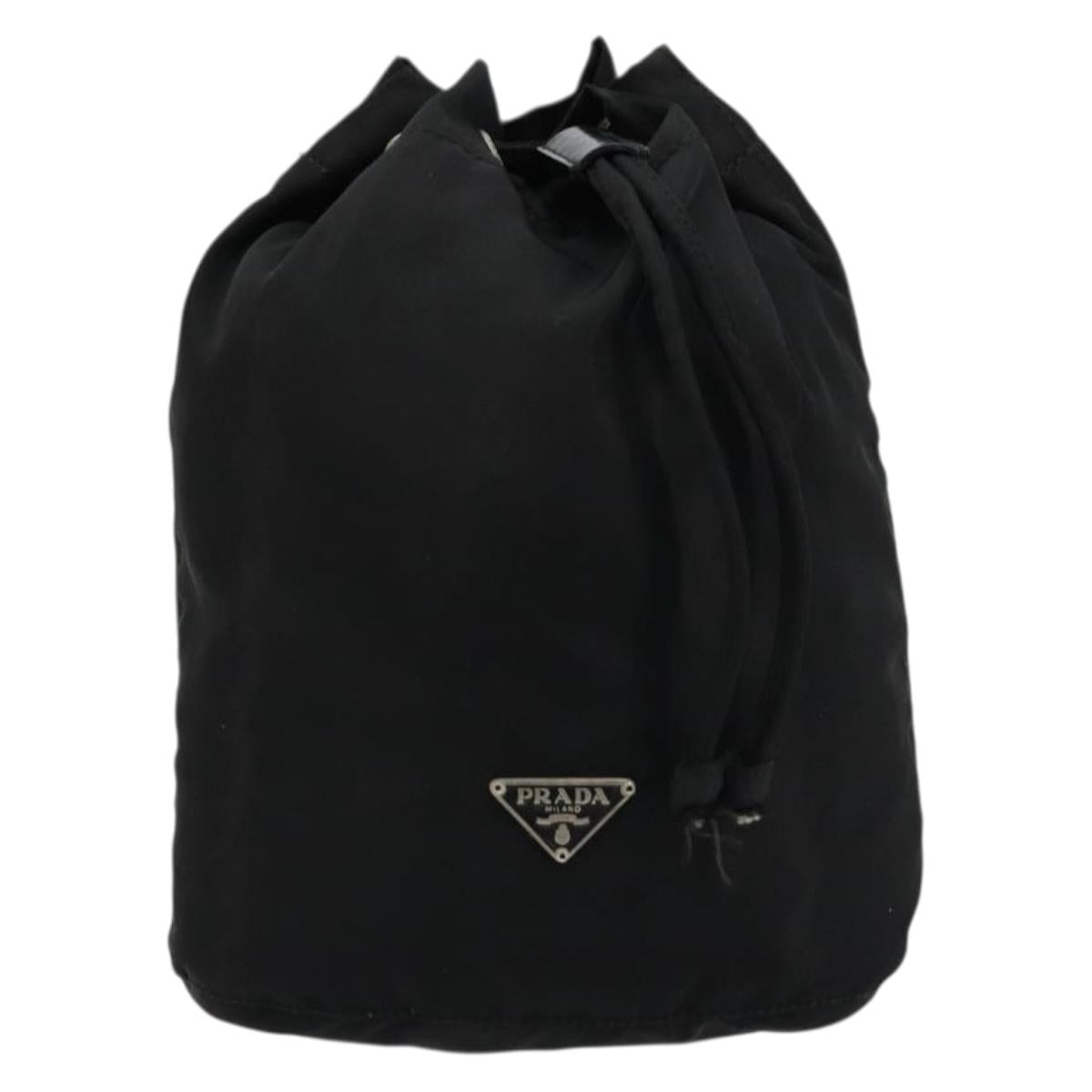 PRADA Purse Pouch Nylon Black Silver Auth 177497A