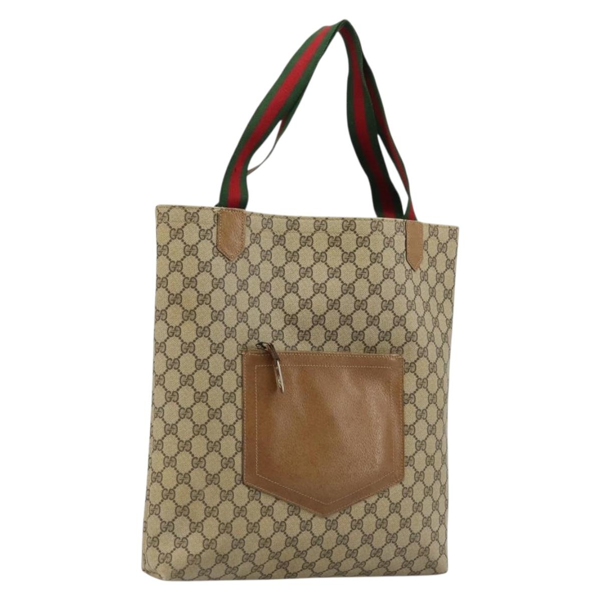 GUCCI GG Supreme Web Sherry Line Tote Bag PVC Beige Red Green Auth 177505