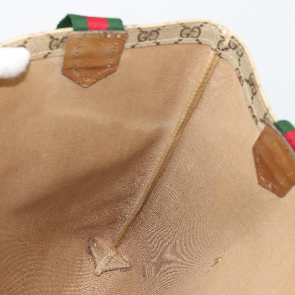 GUCCI GG Supreme Web Sherry Line Tote Bag PVC Beige Red Green Auth 177505