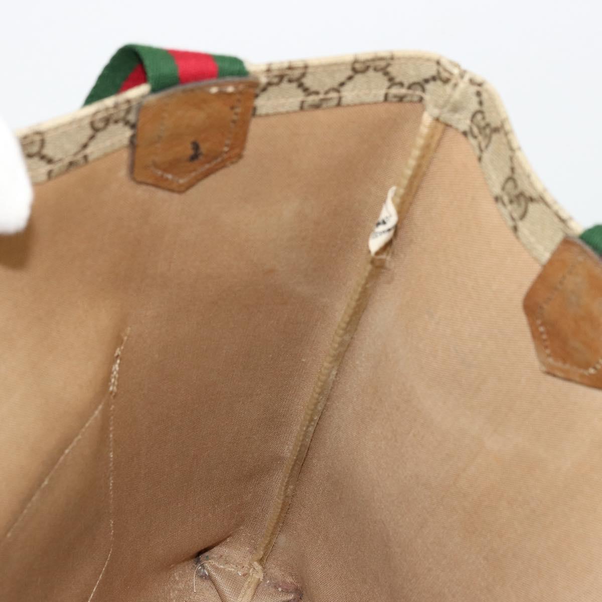GUCCI GG Supreme Web Sherry Line Tote Bag PVC Beige Red Green Auth 177505