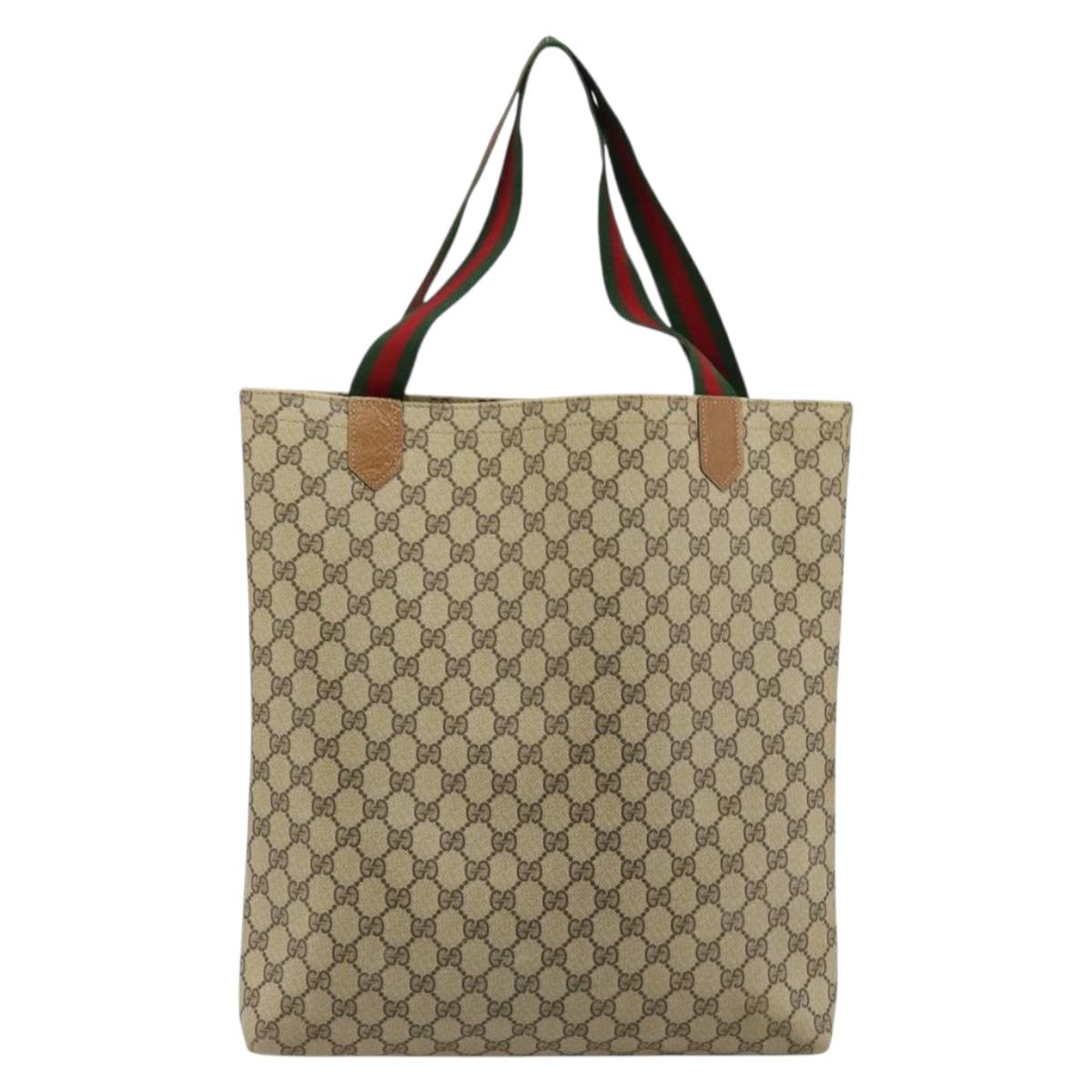 GUCCI GG Supreme Web Sherry Line Tote Bag PVC Beige Red Green Auth 177505