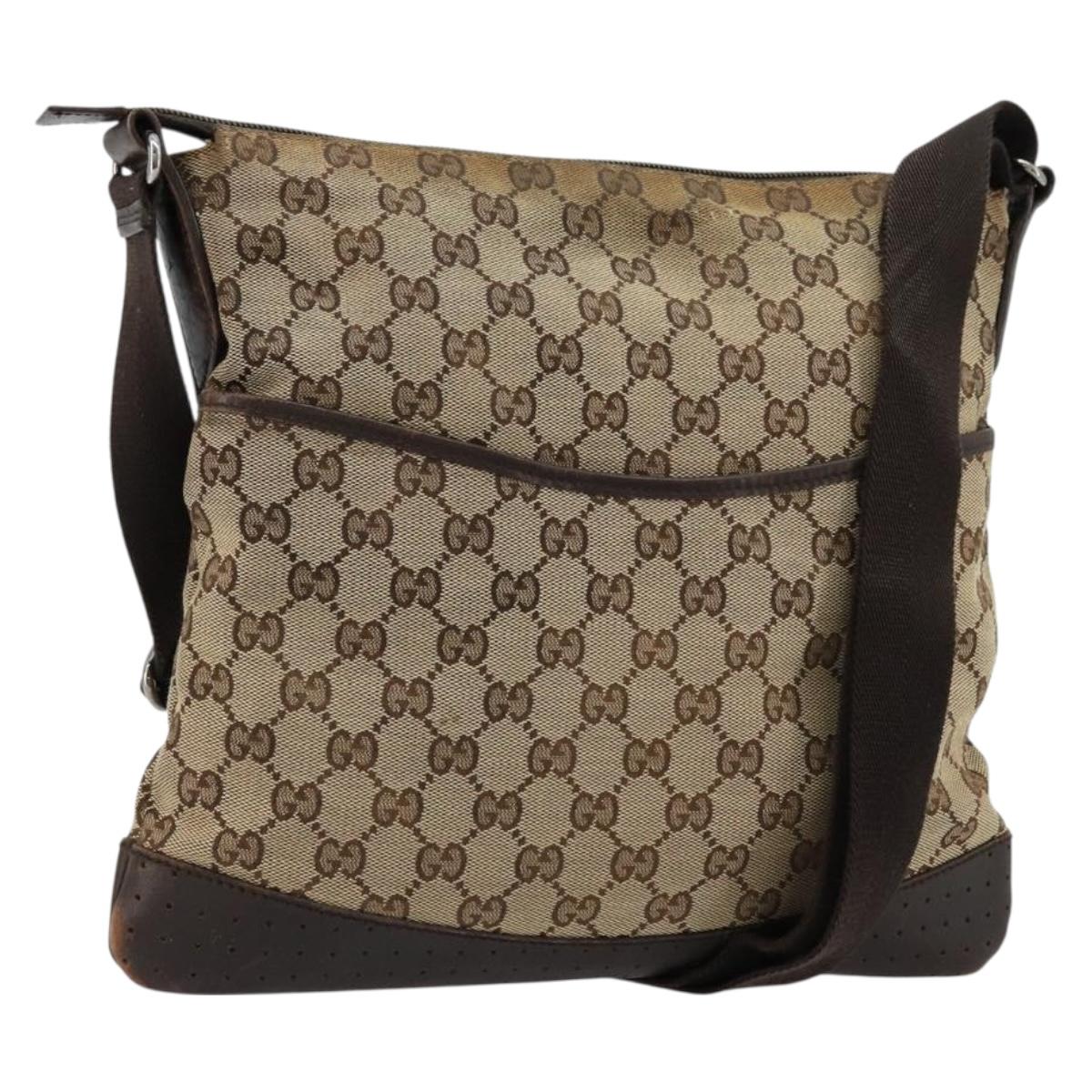 GUCCI GG Canvas Shoulder Bag Beige Silver 145857 Auth 177506