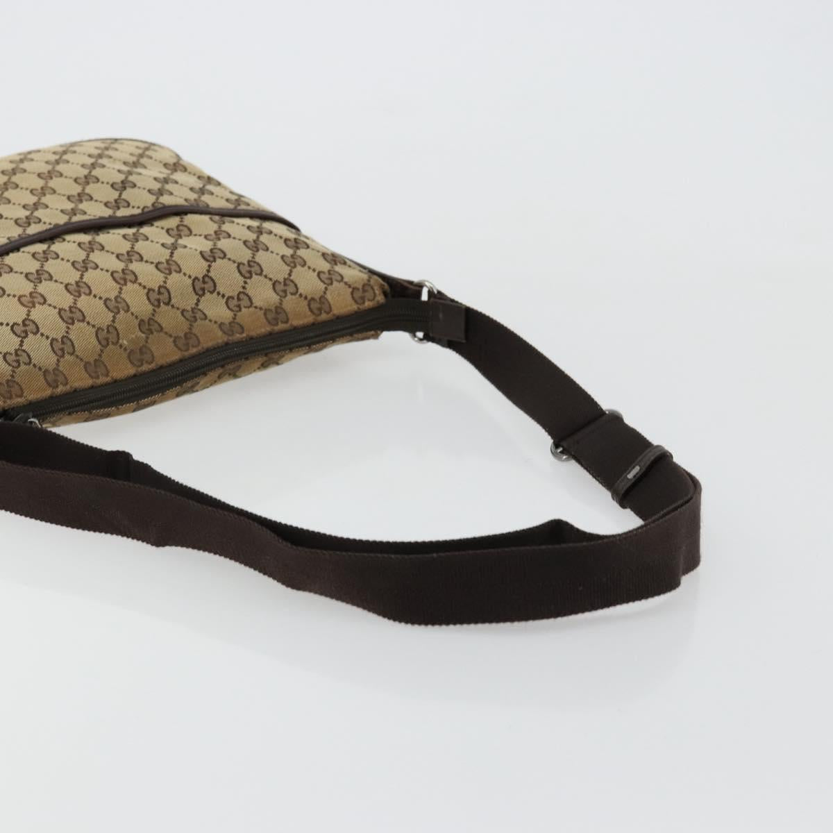 GUCCI GG Canvas Shoulder Bag Beige Silver 145857 Auth 177506