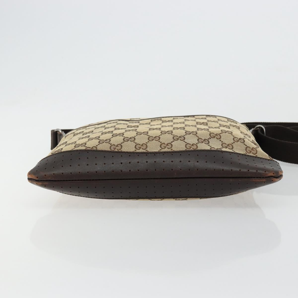 GUCCI GG Canvas Shoulder Bag Beige Silver 145857 Auth 177506