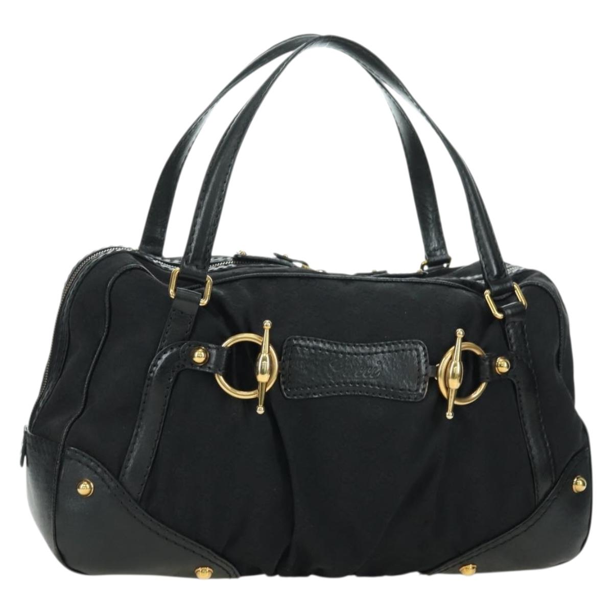 GUCCI GG Canvas Hand Bag Black Gold 211967 Auth 177510V