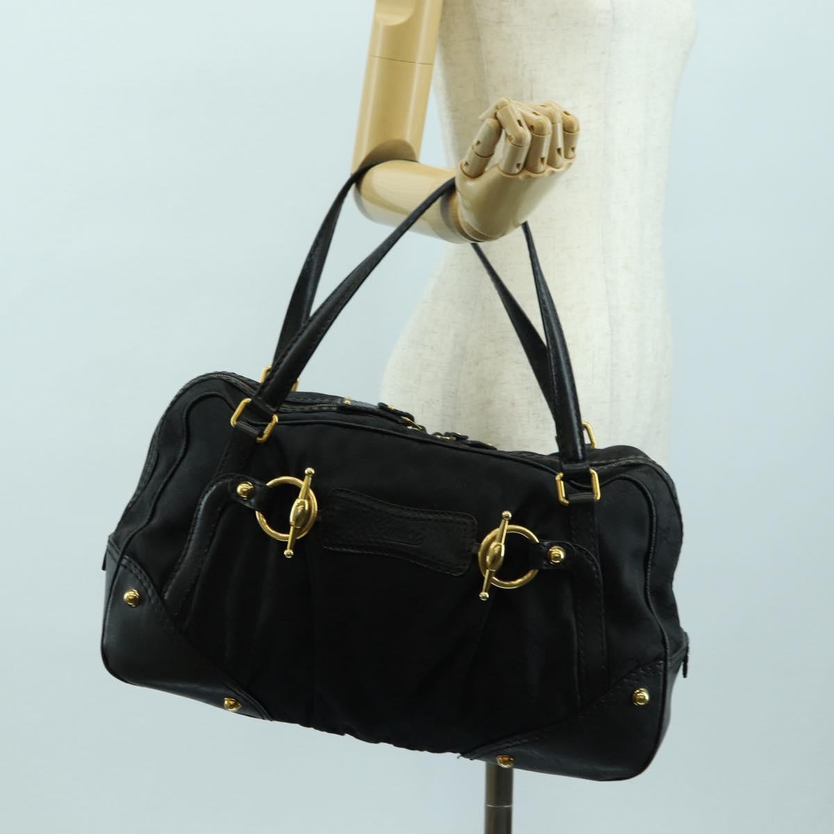 GUCCI GG Canvas Hand Bag Black Gold 211967 Auth 177510V