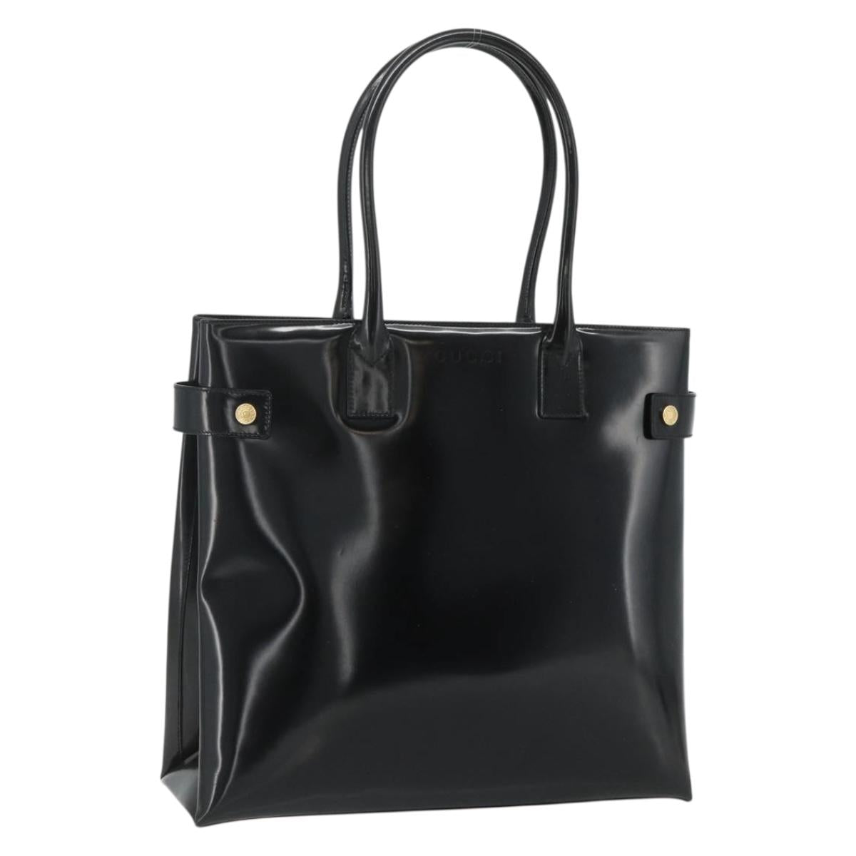 GUCCI Hand Bag Patent leather Black Gold 002 2265 0407 Auth 177511