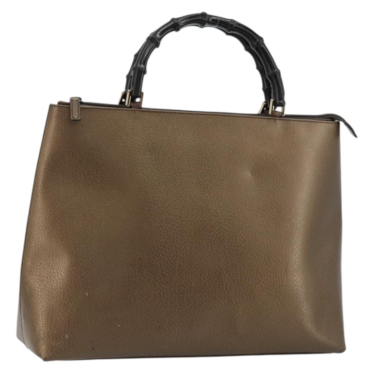 GUCCI Bamboo Hand Bag Leather Bronze Gold 002 2122 0507 Auth 177512