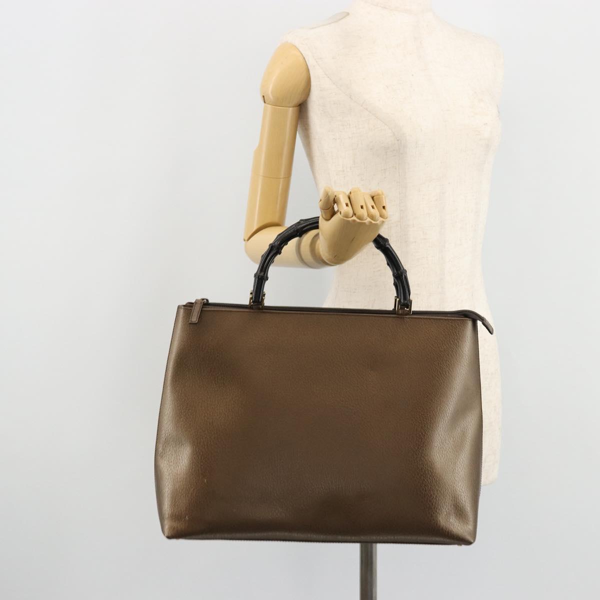 GUCCI Bamboo Hand Bag Leather Bronze Gold 002 2122 0507 Auth 177512