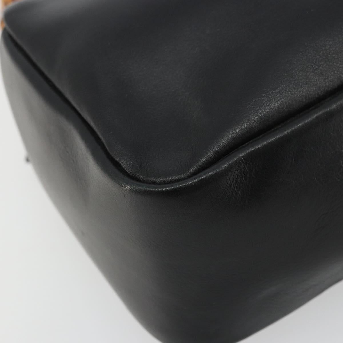 GUCCI Bamboo Hand Bag Leather Black Gold Auth 177513