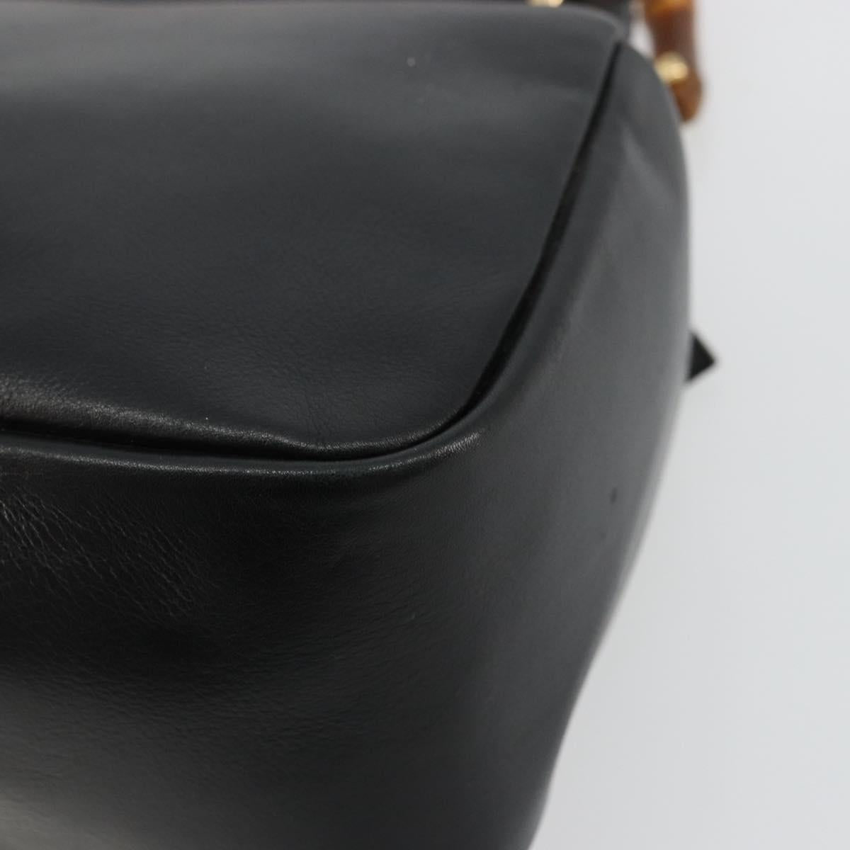GUCCI Bamboo Hand Bag Leather Black Gold Auth 177513