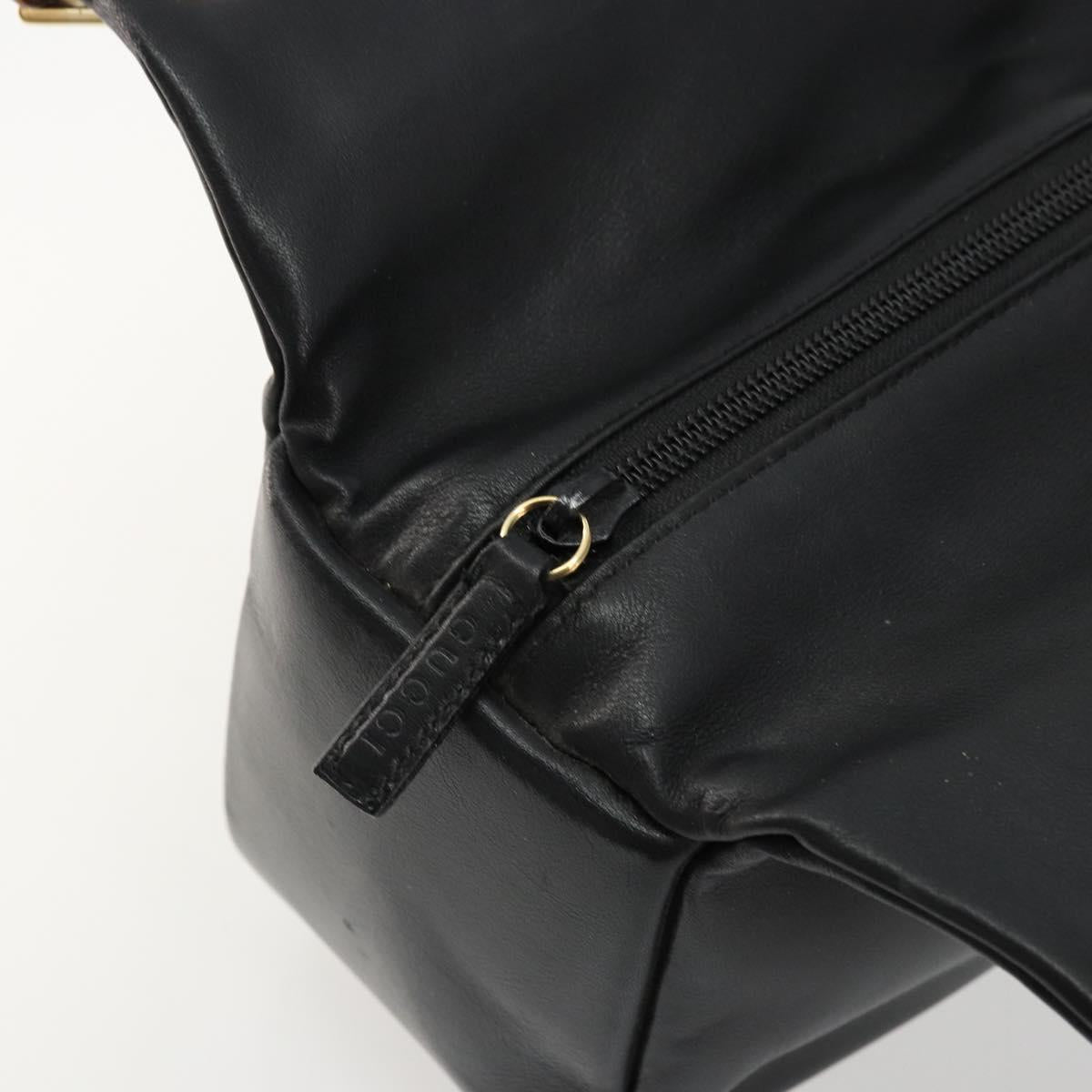 GUCCI Bamboo Hand Bag Leather Black Gold Auth 177513