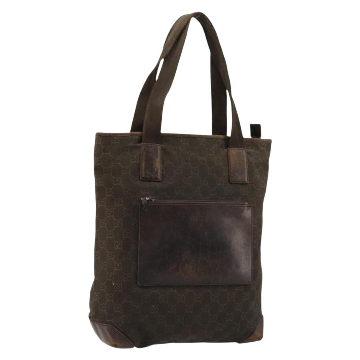 GUCCI GG Canvas Tote Bag Brown Silver 28892 Auth 177516