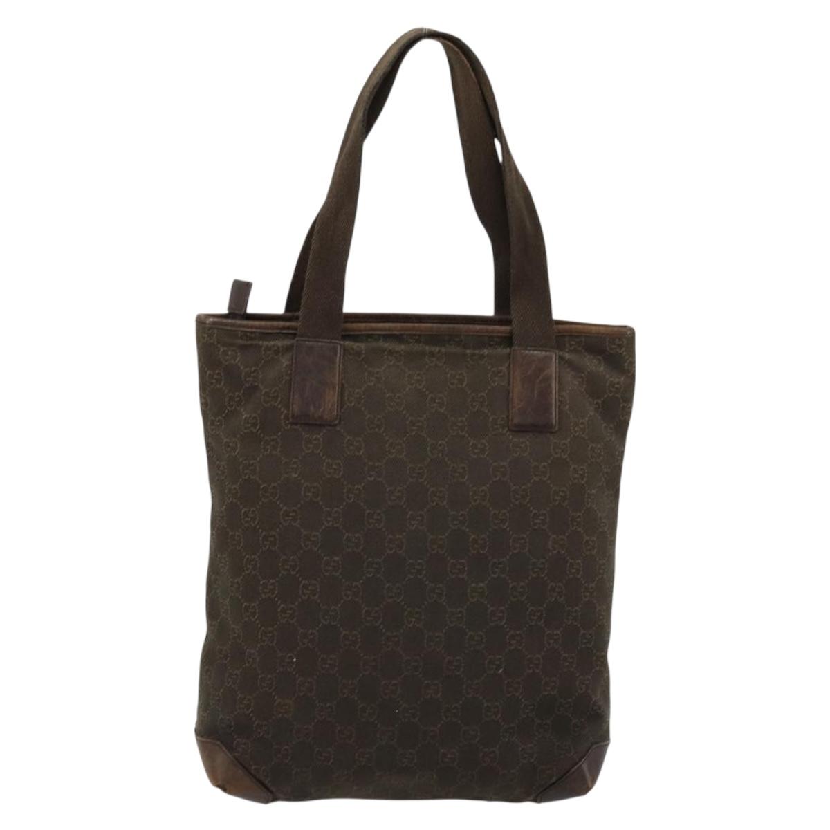 GUCCI GG Canvas Tote Bag Brown Silver 28892 Auth 177516