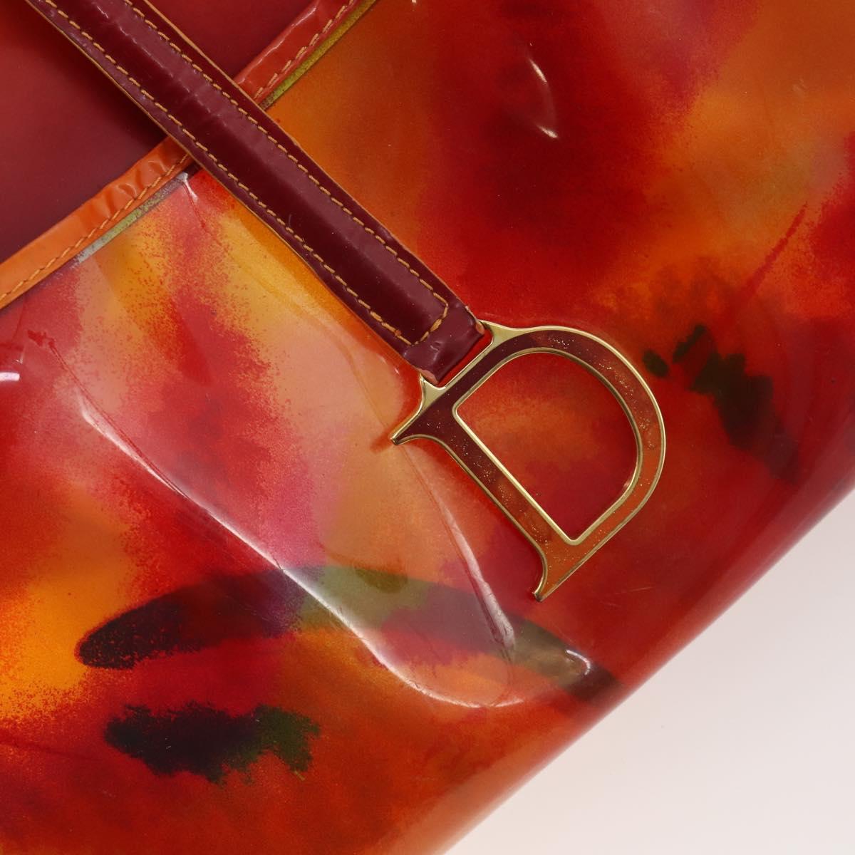 Christian Dior Hand Bag Vinyl Orange Auth 177521