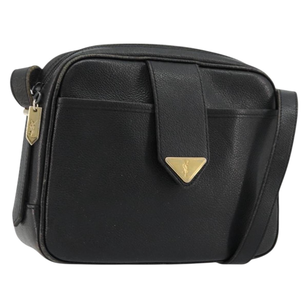 SAINT LAURENT Shoulder Bag Leather Black Gold Auth 177530