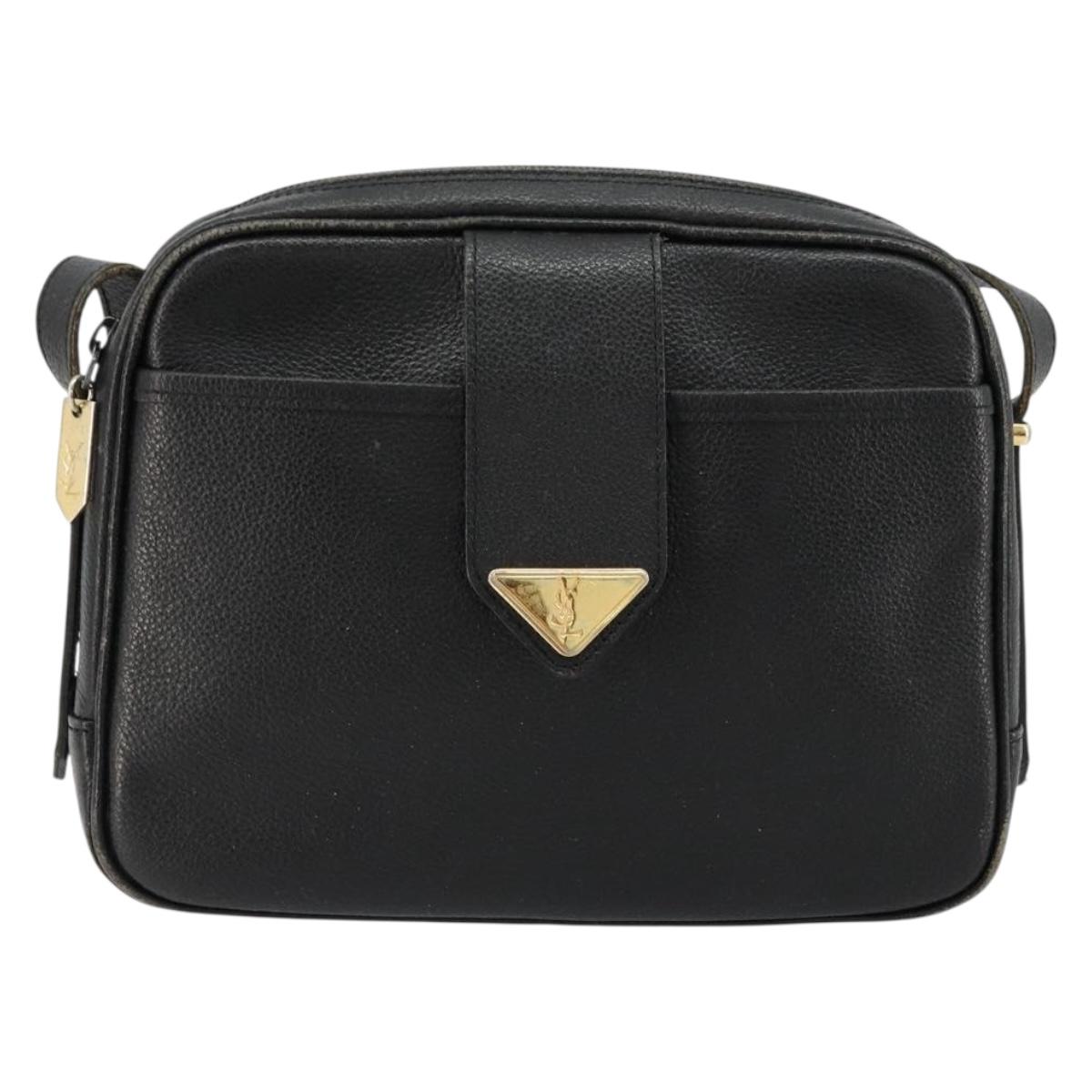 SAINT LAURENT Shoulder Bag Leather Black Gold Auth 177530
