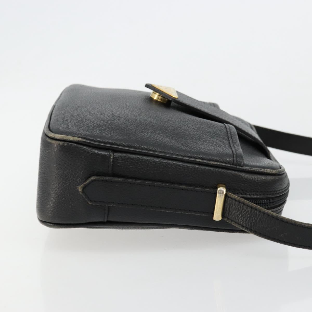 SAINT LAURENT Shoulder Bag Leather Black Gold Auth 177530