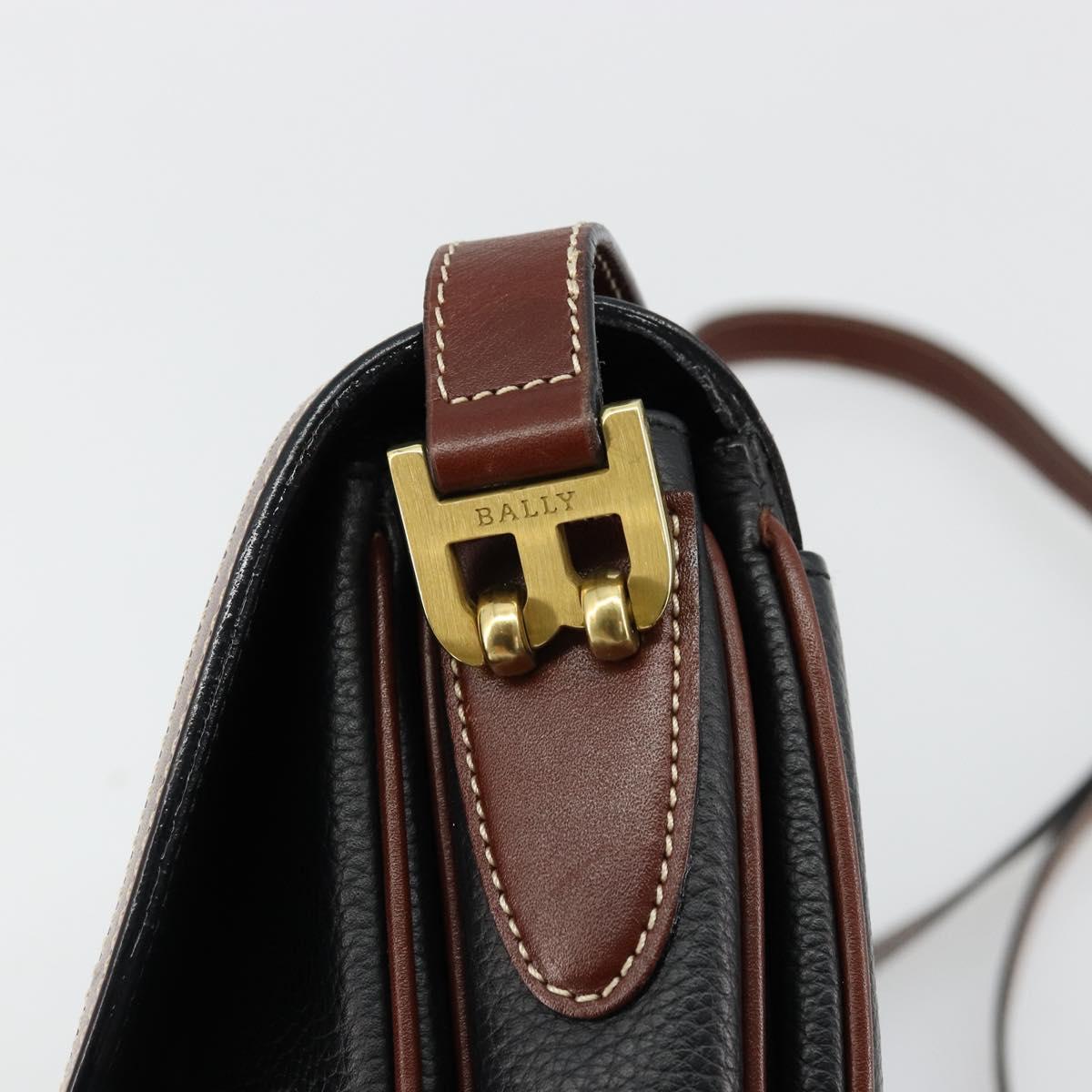 BALLY Shoulder Bag Leather Black Gold Auth 177531A