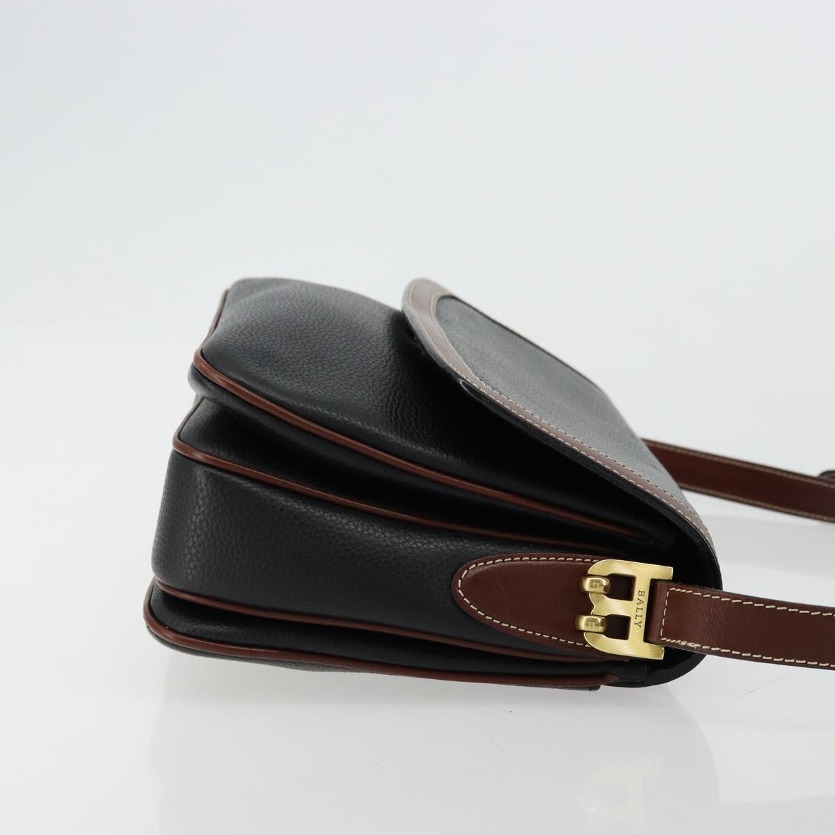 BALLY Shoulder Bag Leather Black Gold Auth 177531A