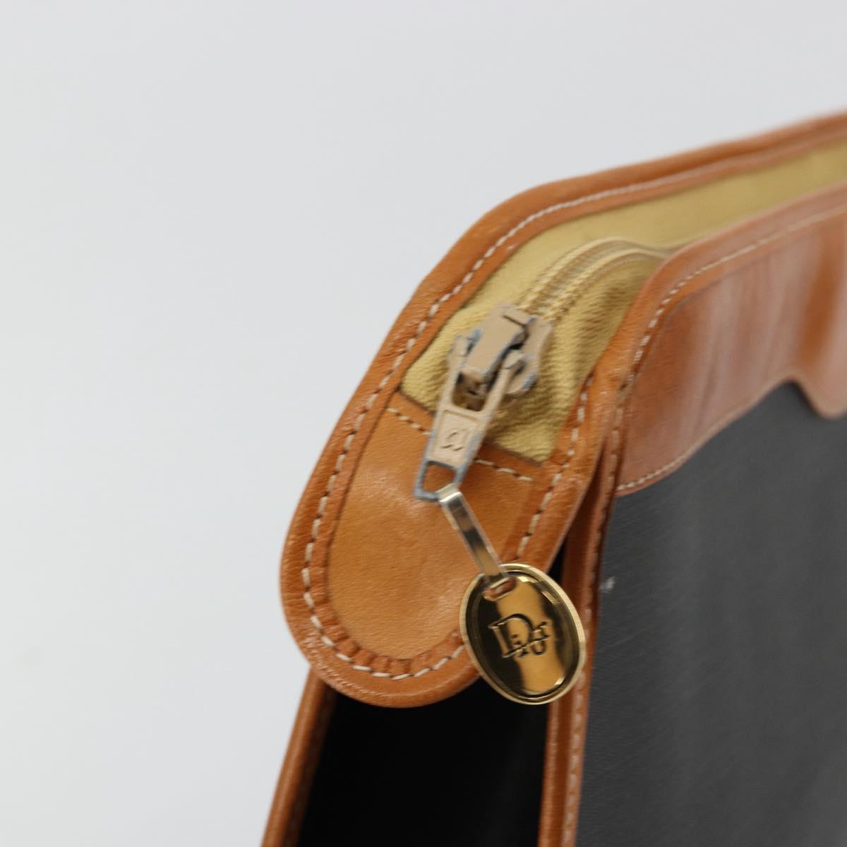 Christian Dior Clutch Bag Coated Canvas Beige Gold Auth 177532