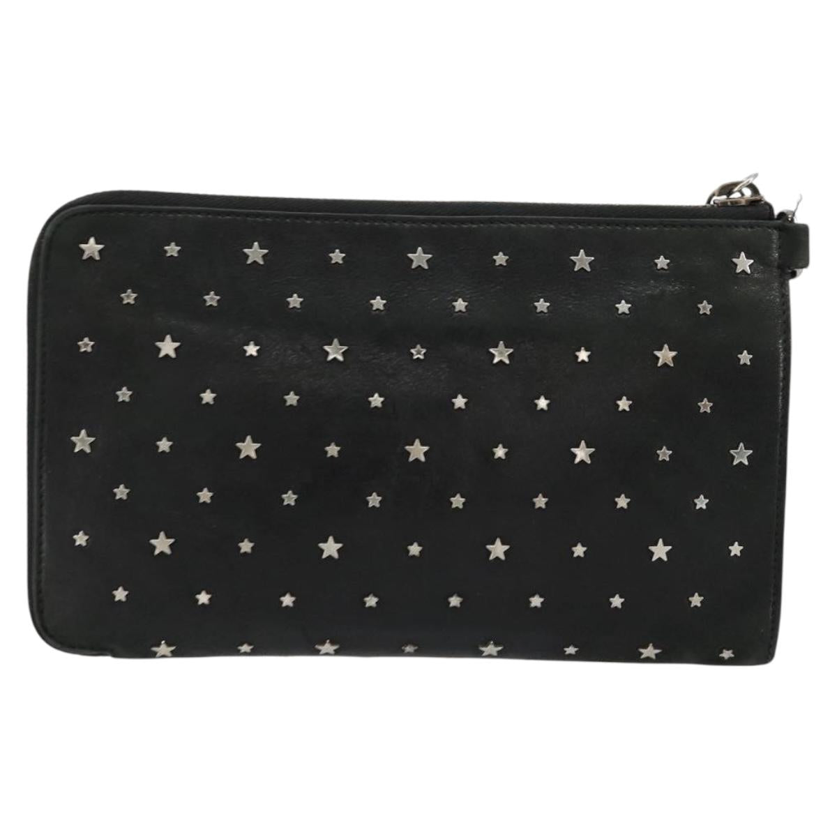 Jimmy Choo Clutch Bag Leather Black Silver Auth 177536