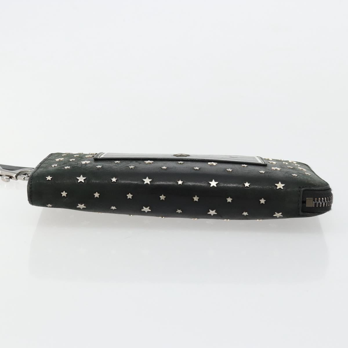 Jimmy Choo Clutch Bag Leather Black Silver Auth 177536