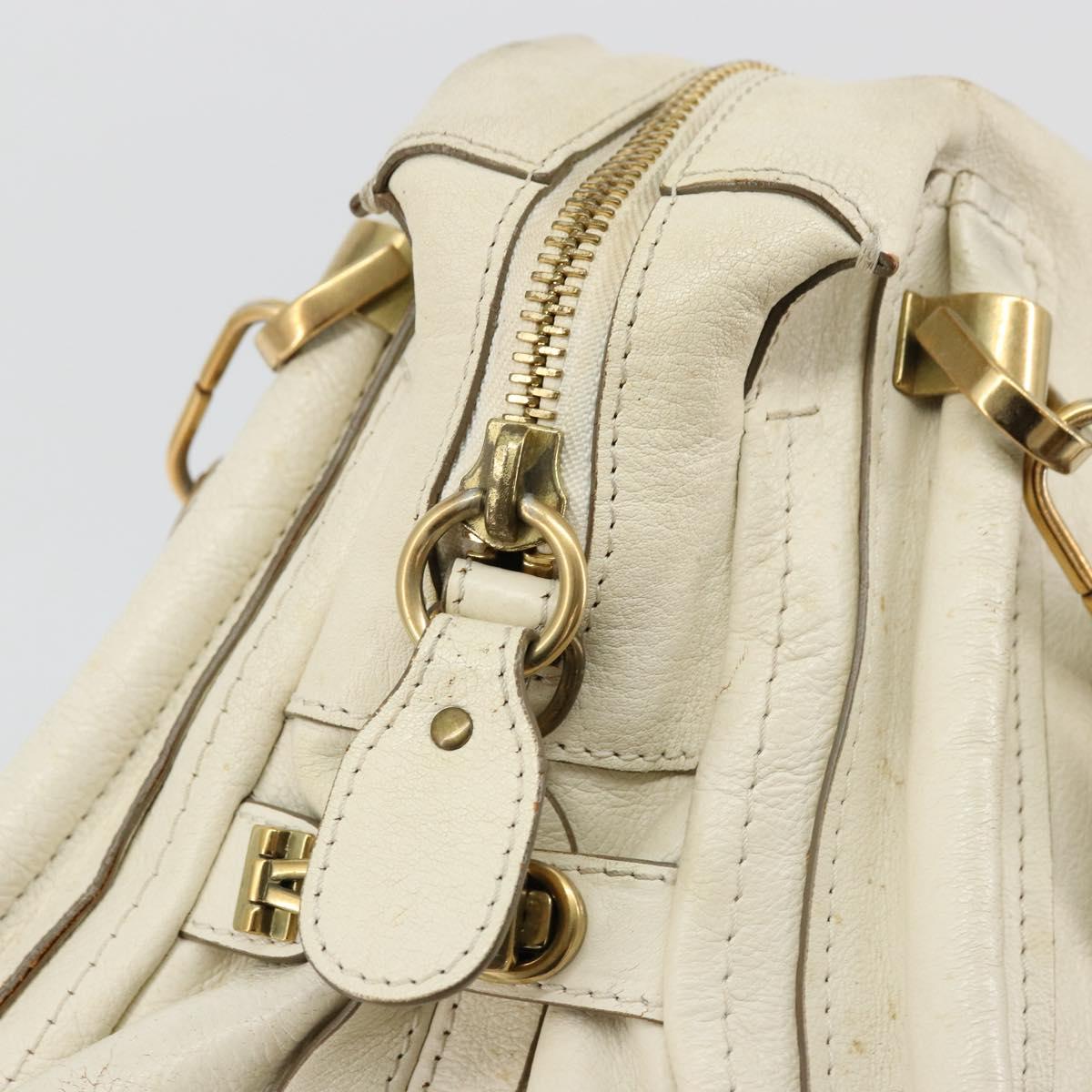 Chloe Paraty Hand Bag Leather White Gold Auth 177544