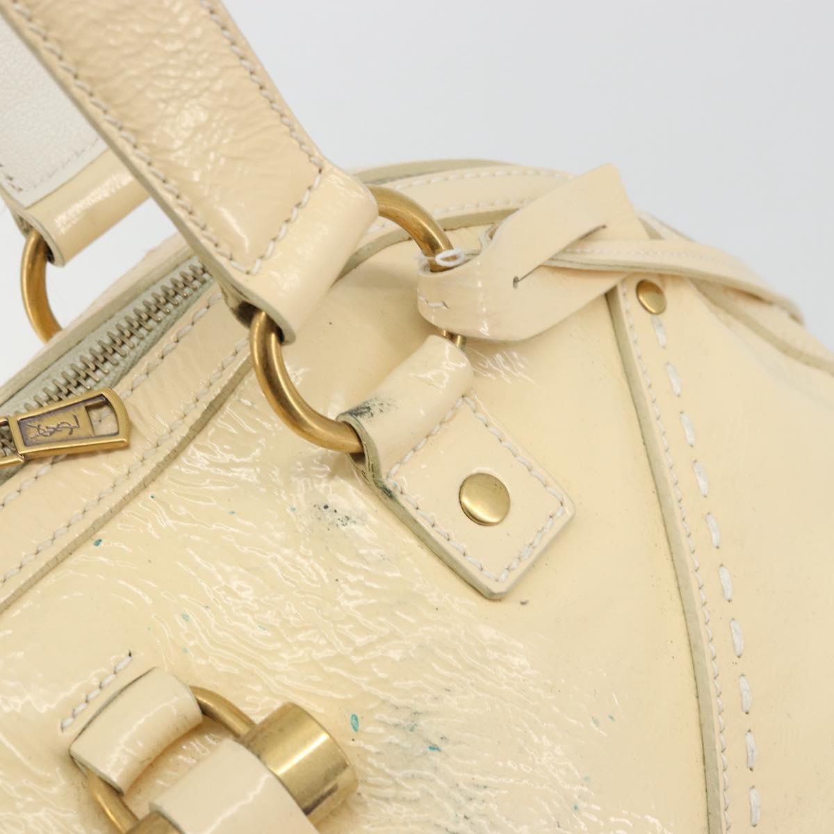 SAINT LAURENT Muse Toe Hand Bag Patent leather Ivory Gold 156464 Auth 177545