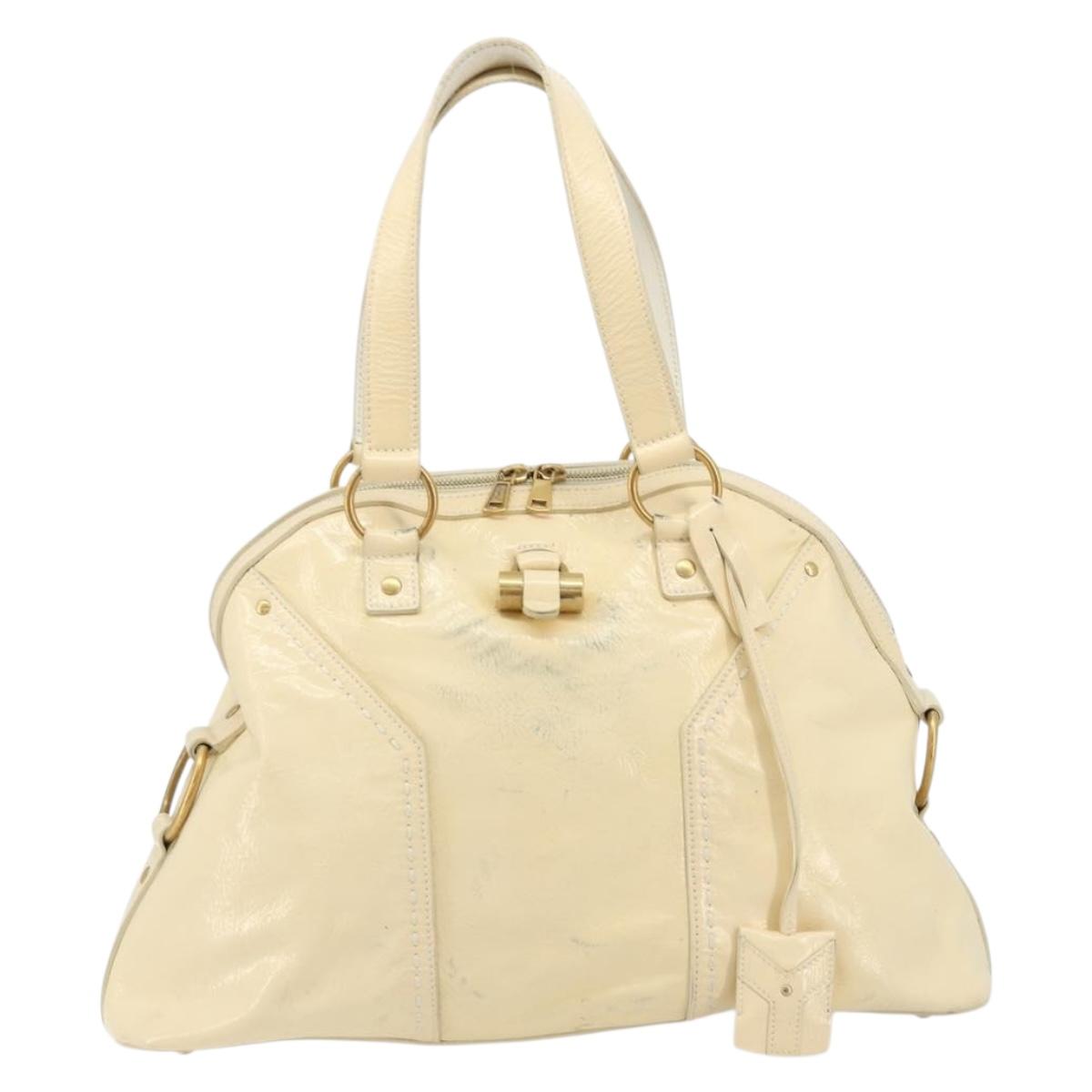 SAINT LAURENT Muse Toe Hand Bag Patent leather Ivory Gold 156464 Auth 177545