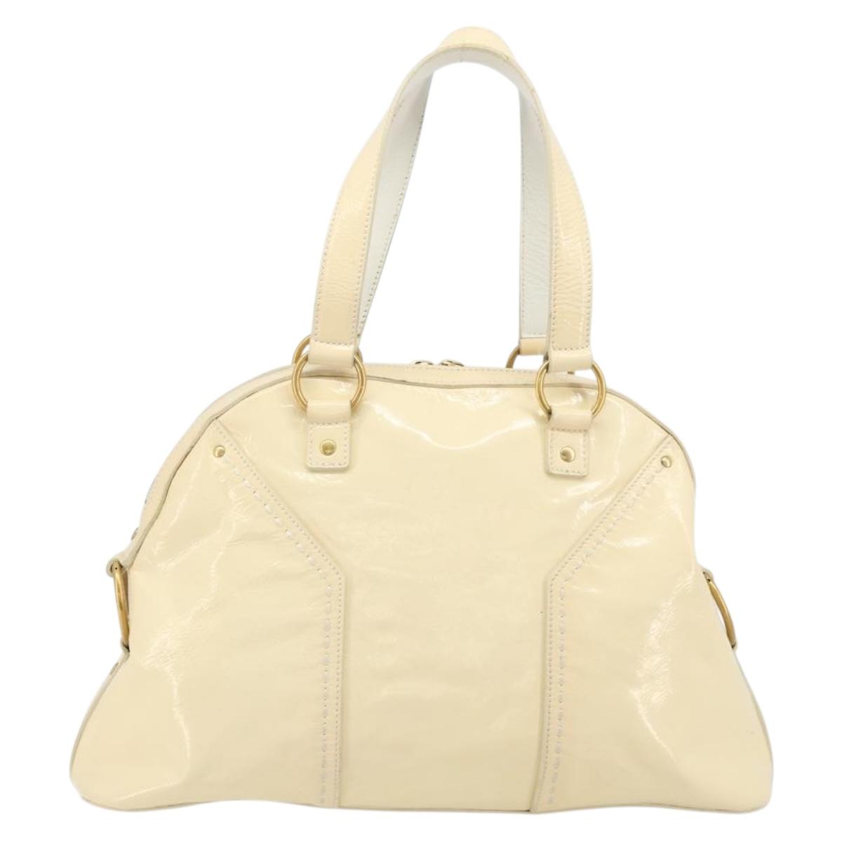 SAINT LAURENT Muse Toe Hand Bag Patent leather Ivory Gold 156464 Auth 177545