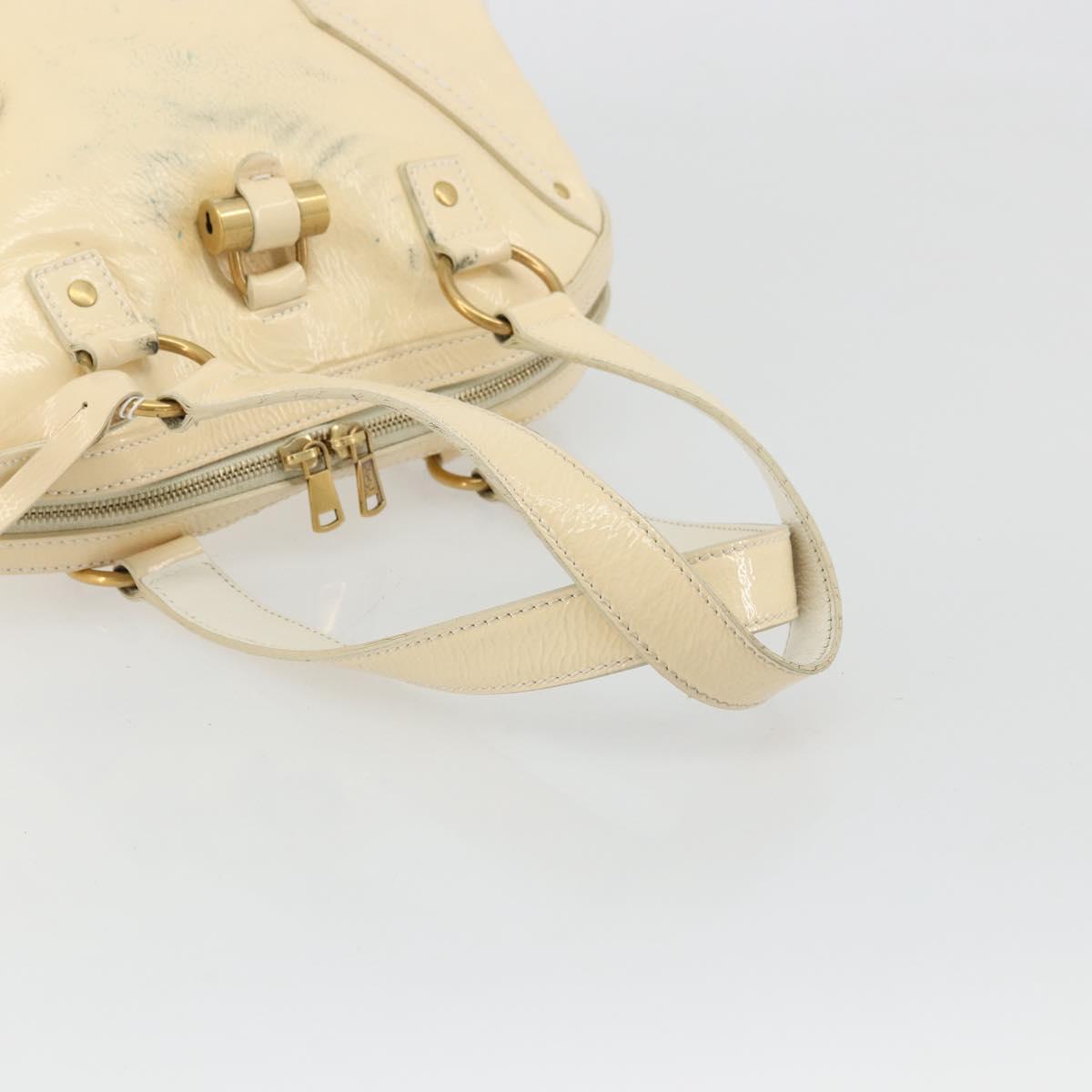 SAINT LAURENT Muse Toe Hand Bag Patent leather Ivory Gold 156464 Auth 177545