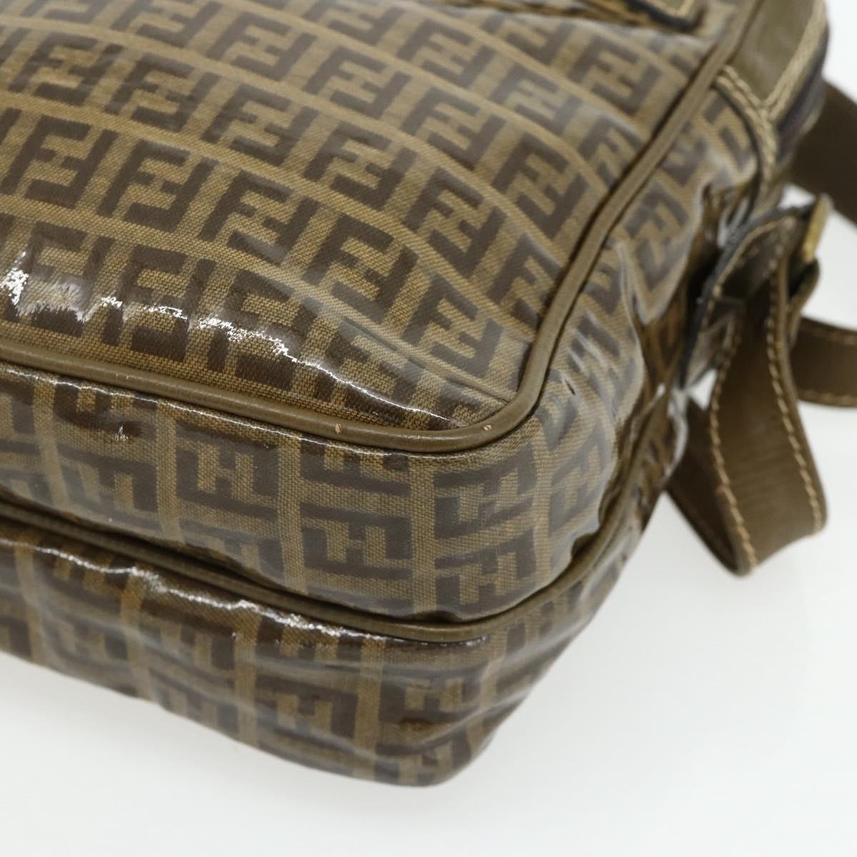 FENDI Zucchino Canvas Shoulder Bag Beige Gold Auth 177546