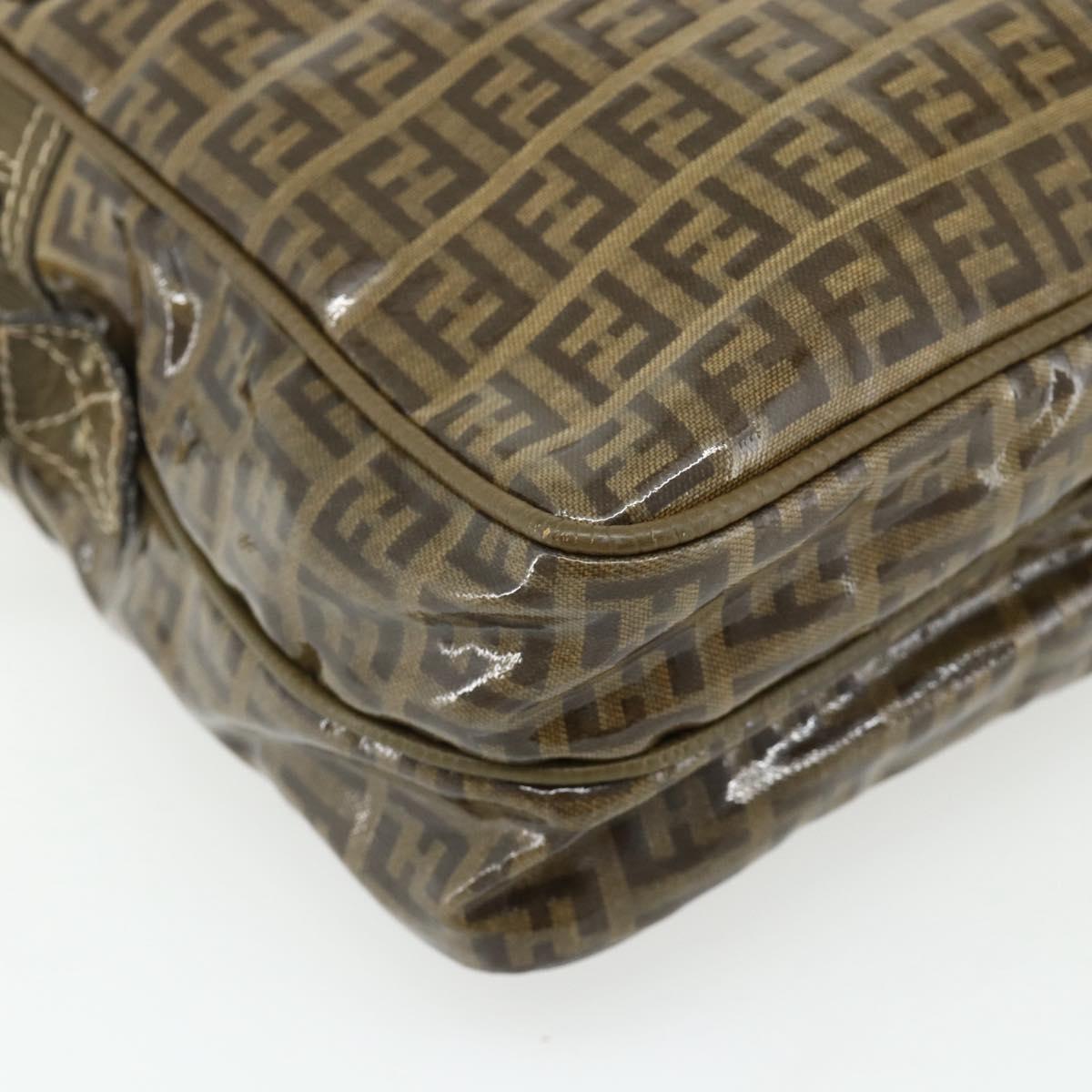 FENDI Zucchino Canvas Shoulder Bag Beige Gold Auth 177546