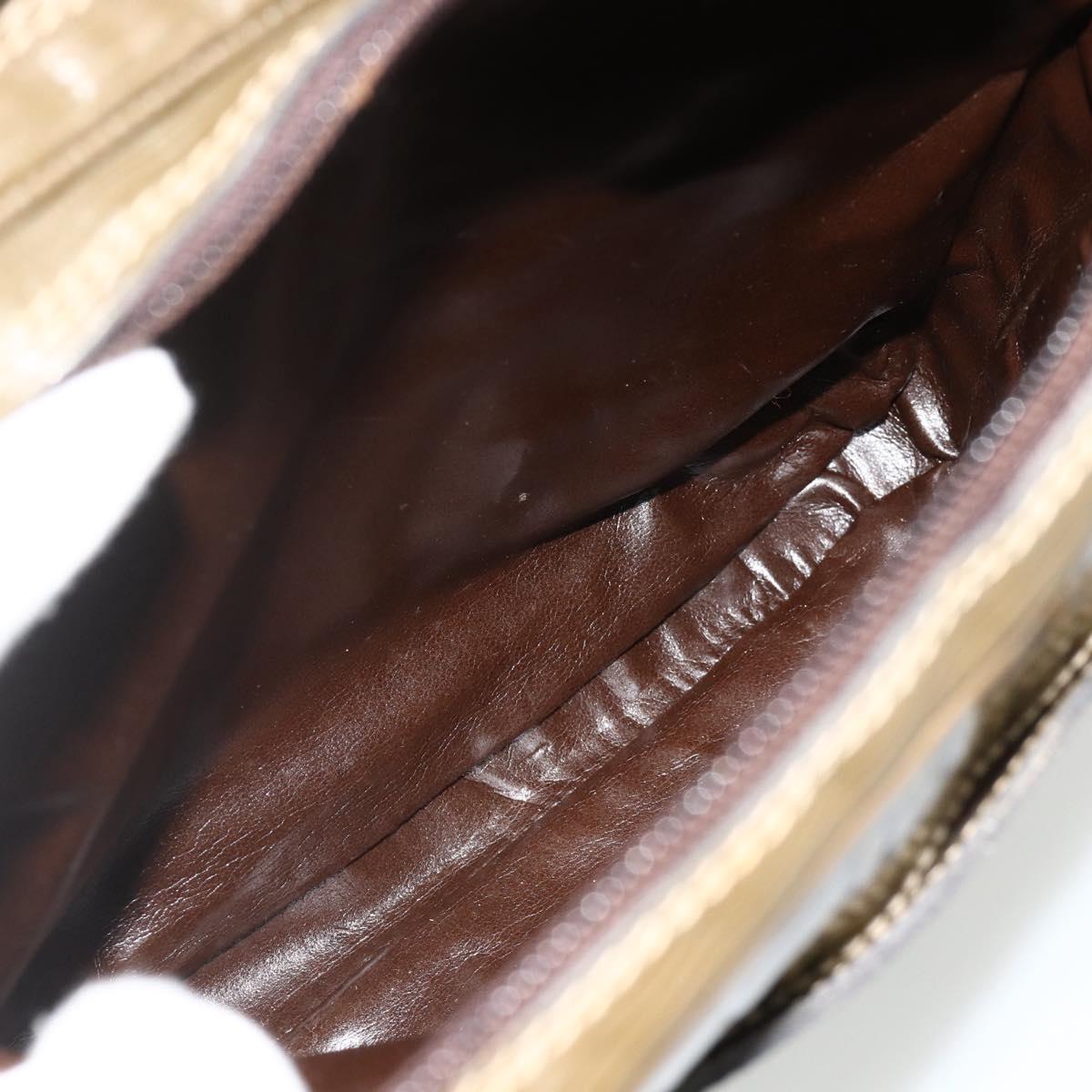 FENDI Zucchino Canvas Shoulder Bag Beige Gold Auth 177546