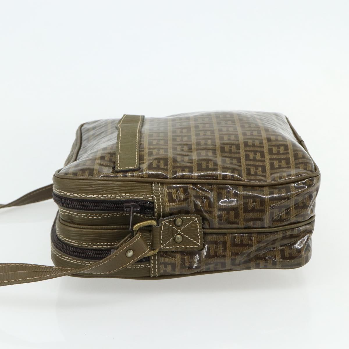 FENDI Zucchino Canvas Shoulder Bag Beige Gold Auth 177546