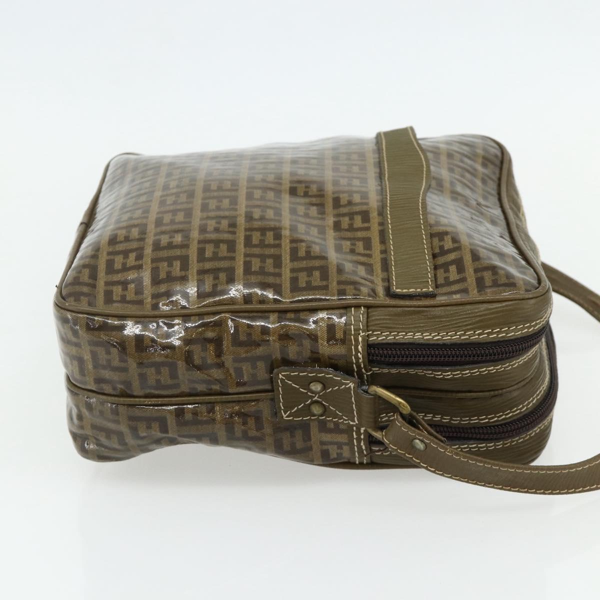 FENDI Zucchino Canvas Shoulder Bag Beige Gold Auth 177546