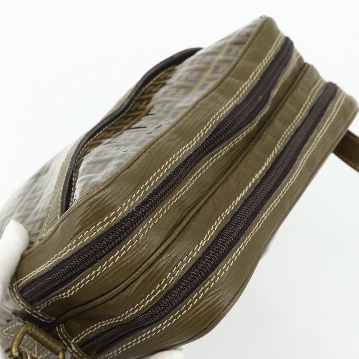 FENDI Zucchino Canvas Shoulder Bag Beige Gold Auth 177546