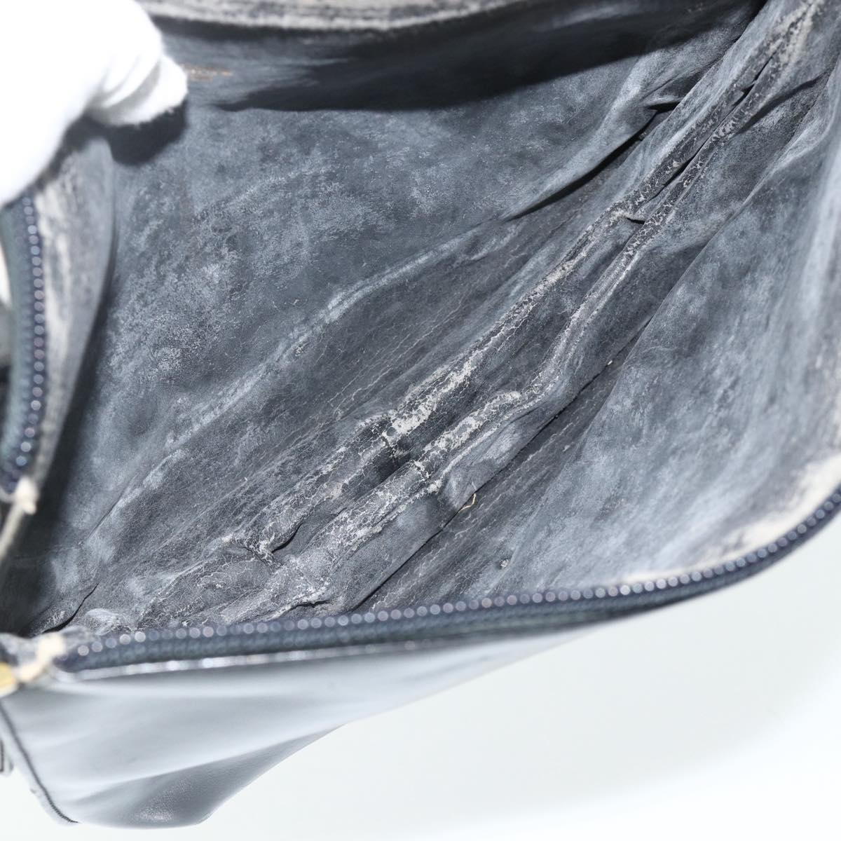 LOEWE Anagram Shoulder Bag Leather Black Gold Auth 177548