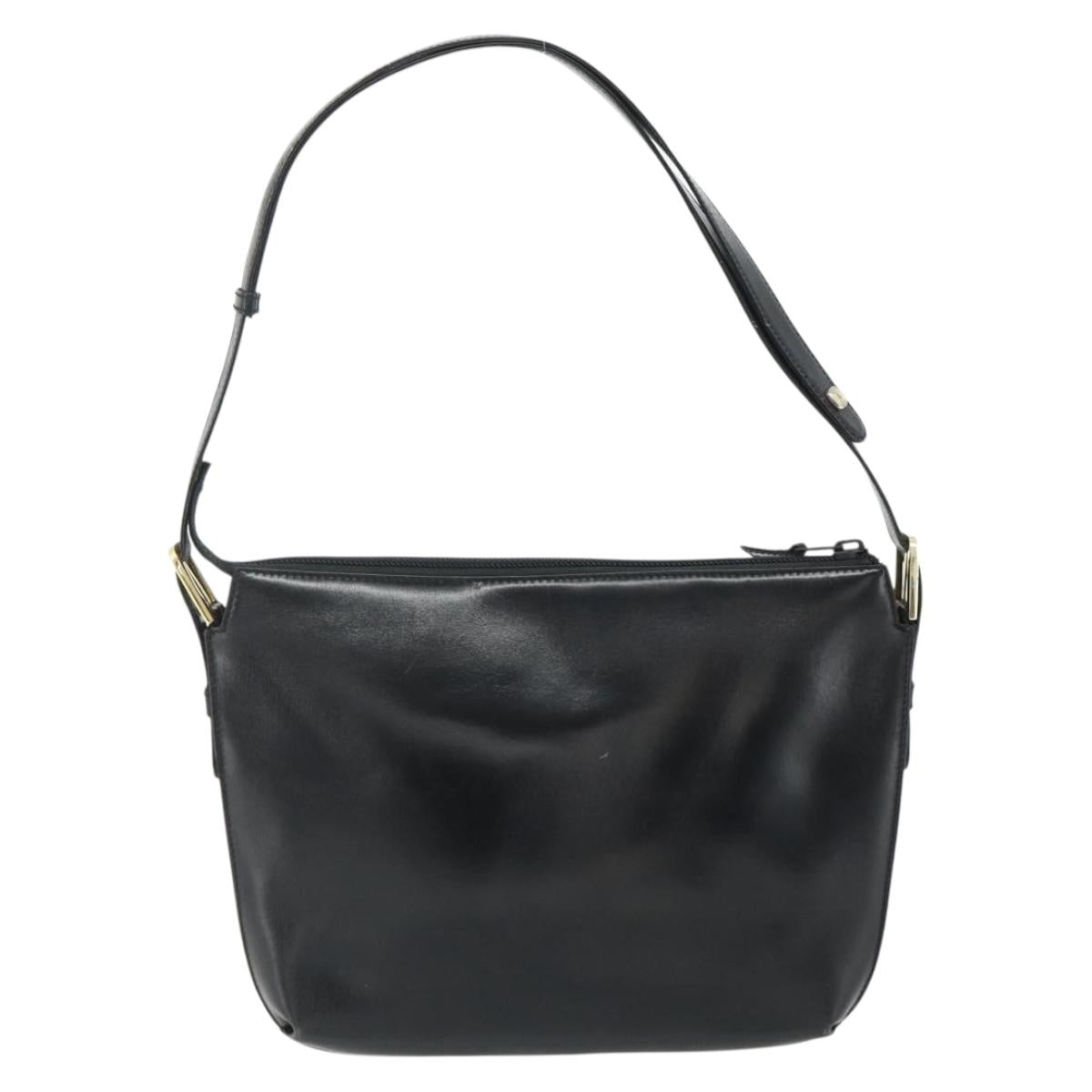 LOEWE Anagram Shoulder Bag Leather Black Gold Auth 177548