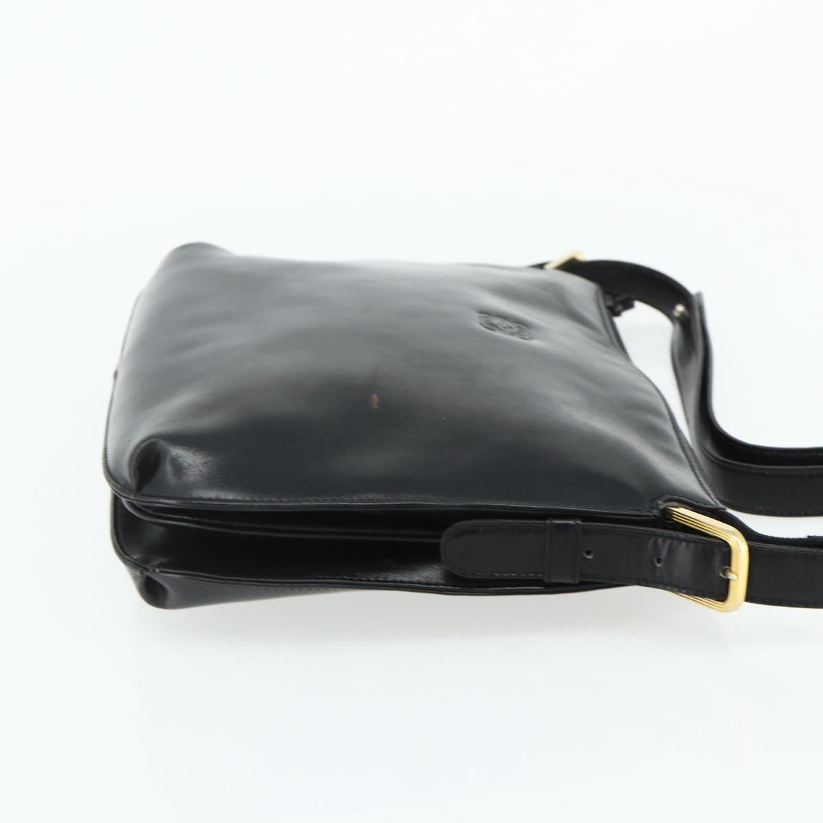 LOEWE Anagram Shoulder Bag Leather Black Gold Auth 177548
