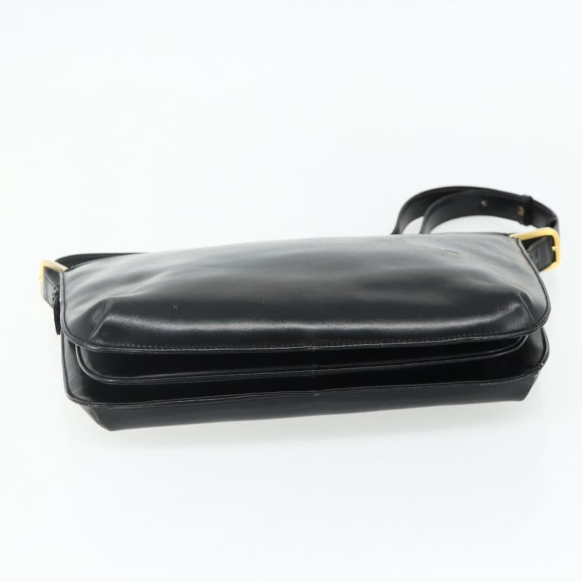 LOEWE Anagram Shoulder Bag Leather Black Gold Auth 177548