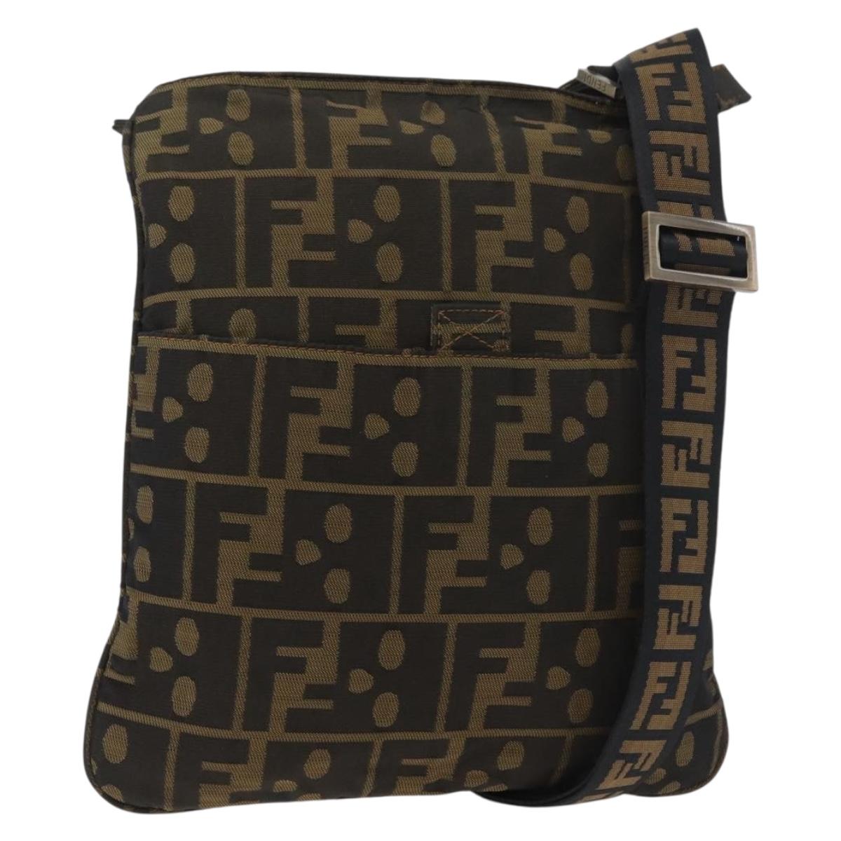 FENDI Zucca Canvas Shoulder Bag Black Brown Auth 177566